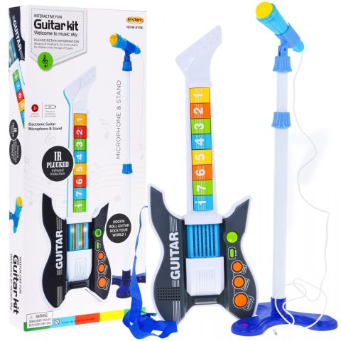 Kolorowa Gitara elektryczna dla dzieci 3+ Mikrofon na statywie + Dźwięki Światła Kolorowa Gitara elektryczna dla dzieci 3+ Mikrofon na statywie + Dźwięki Światła
