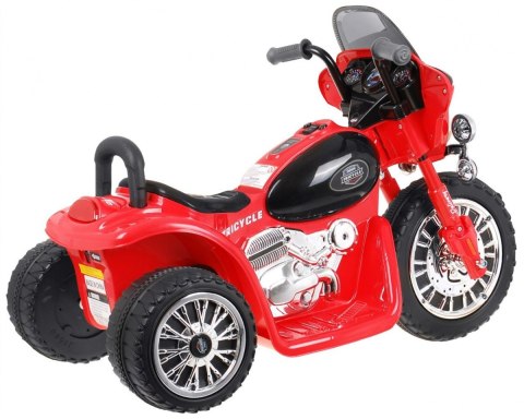 Motorek Chopper na akumulator dla dzieci Czerwony + 3 koła + Dźwięki + Światła LED Motorek Chopper na akumulator dla dzieci Czerwony + 3 koła + Dźwięki + Światła LED