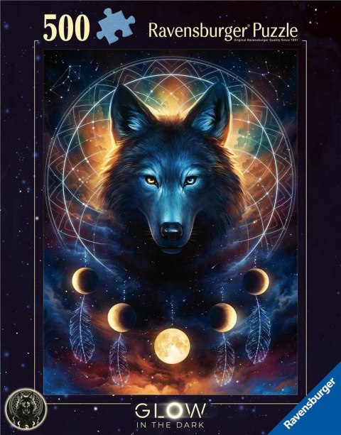 Puzzle 2D 500 Świecące - Wilk i księżyce Puzzle 2D 500 Świecące - Wilk i księżyce