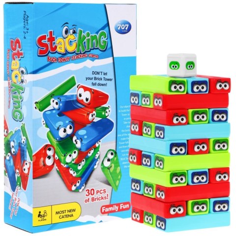 Zręcznościowa gra Dżenga Mini dla dzieci 3+ Układanie wieży + 30 kolorowych Klocków + Kostka do gry Zręcznościowa gra Dżenga Mini dla dzieci 3+ Układanie wieży + 30 kolorowych Klocków + Kostka do gry