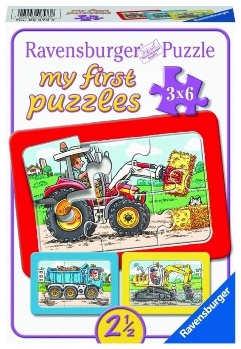 Puzzle 3x6 Traktor, koparka i ciężarówka Puzzle 3x6 Traktor, koparka i ciężarówka