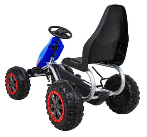 Duży Gokart Strong na pedały dla dzieci Niebieski + Obciążenie 100 kg + Koła EVA + Hamulec ręczny + Sportowy fotel