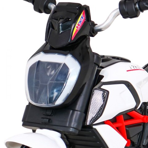 Motorek Fast Tourist na akumulator dla dzieci Biały + Audio + Światła + Ekoskóra