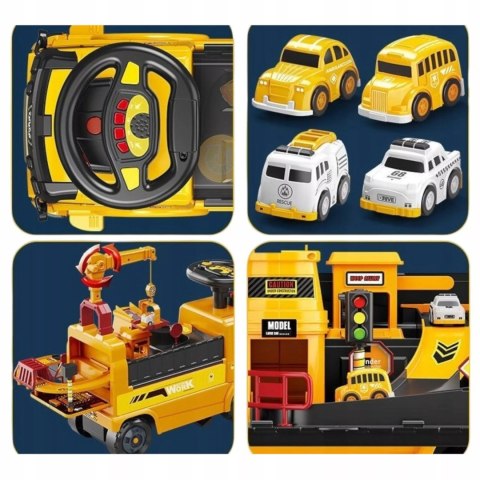 Jeździk 2w1pojazd budowlany + 4 autka rozkładany parking dźwig dźwięk ZH913 Jeździk 2w1pojazd budowlany + 4 autka rozkładany parking dźwig dźwięk ZH913