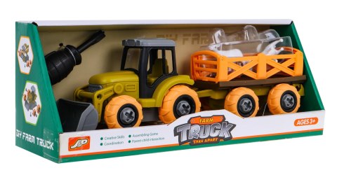 Rozkręcany traktor z łyżką i przyczepą + śrubokręt + owieczki Zabawka dla dzieci 3+ Rozkręcany traktor z łyżką i przyczepą + śrubokręt + owieczki Zabawka dla dzieci 3+
