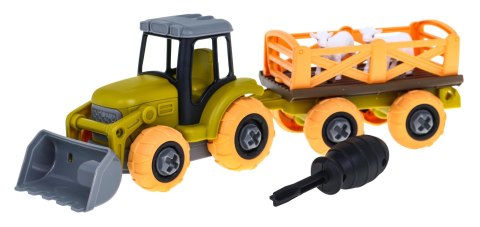 Rozkręcany traktor z łyżką i przyczepą + śrubokręt + owieczki Zabawka dla dzieci 3+ Rozkręcany traktor z łyżką i przyczepą + śrubokręt + owieczki Zabawka dla dzieci 3+