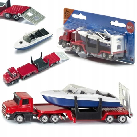 Siku Laweta z łodzią ciężarówka metal model S1613 Siku Laweta z łodzią ciężarówka metal model S1613