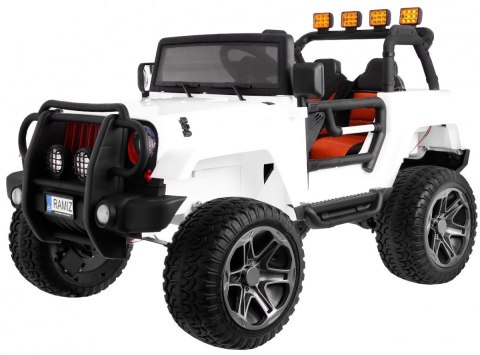 Auto terenowe typu jeep Monster 4x4 dla dzieci Biały + Pilot + Regulacja siedzenia + Wolny Start + MP3 LED + Bagażnik + Plecak Auto terenowe typu jeep Monster 4x4 dla dzieci Biały + Pilot + Regulacja siedzenia + Wolny Start + MP3 LED + Bagażnik + Plecak